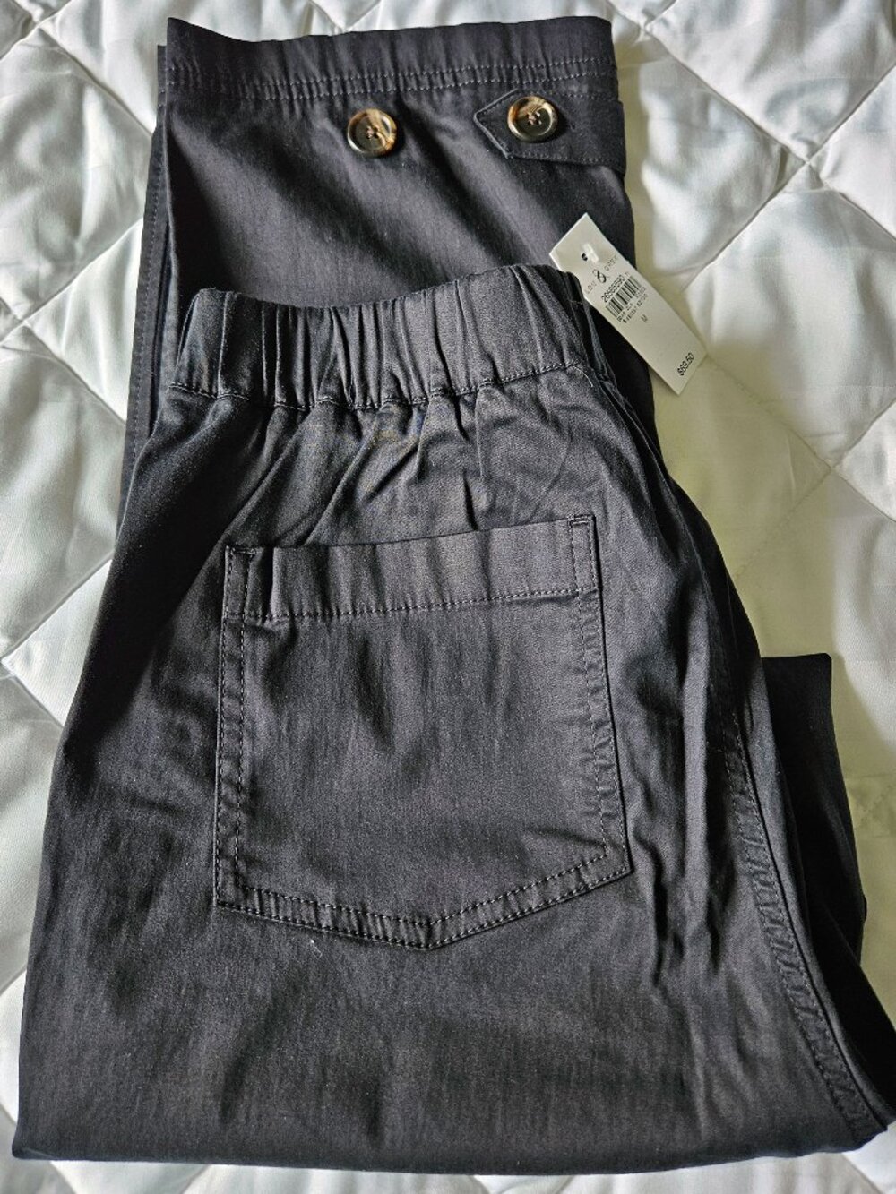 Lou & Grey NWT Soft Black Chino Pants, Ankle Tabs, Patch Pockets Size M